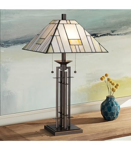 Franklin Iron Works Mission Tiffany Style Table Lamp Art Deco