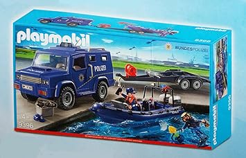 playmobil police truck with speedboat