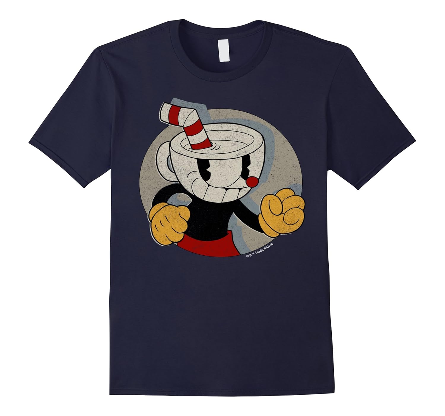 Cuphead Circle Shadow Portrait Video Game Graphic T-Shirt-Rose