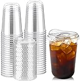 Jycnolm Round Bottom Clear Plastic Cups with Sip Lids, 50 Sets, 16 Oz Disposable Iced Coffee Cups with Strawless Lids To Go Cold Drink Cups for Smoothies, Juices, Party Catering