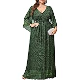TIARALY Plus Size Formal Dress Maxi Sparkly V Neck A-line Handkerchief Sleeve Evening Gown Wedding Guest Cocktail Gala