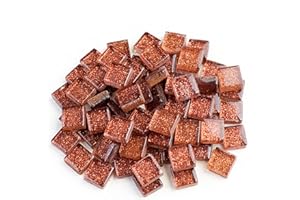 ESWENY Mosaic Tiles,Glass Tiles, Shine Crystal Mosaic Glass Pieces Bulk Square Glitter Crystal Mosaic Tiles for Home Decoration or DIY Crafts 200g,1x1 cm,Coffee