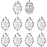 MECCANIXITY 10 Pcs Cabochon Brooch, 40x30mm Alloy Findings Trays Oval Pins, Vintage Setting Brooch Pins for DIY Jewelry Making Pendants Photo Craft, Crown Style, Silver