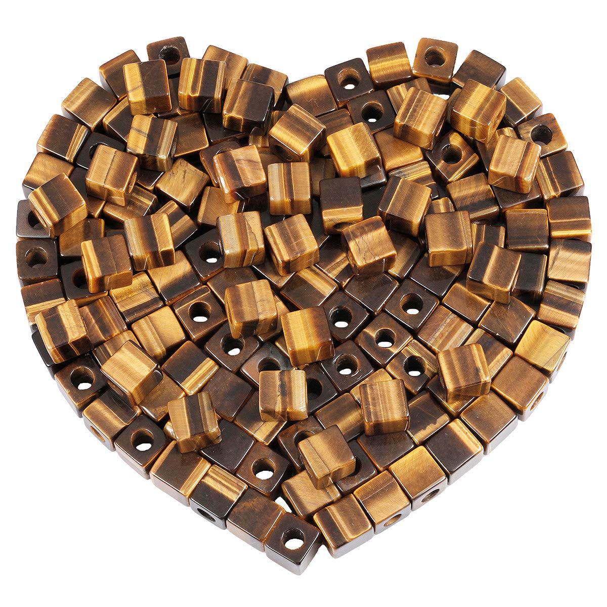 KYEYGWO Tiger's Eye Stone Large Hole Polished Gemstone Beads for Bracelets, Square Loose Charms European Bead for Jewelry Making, Pack of 20