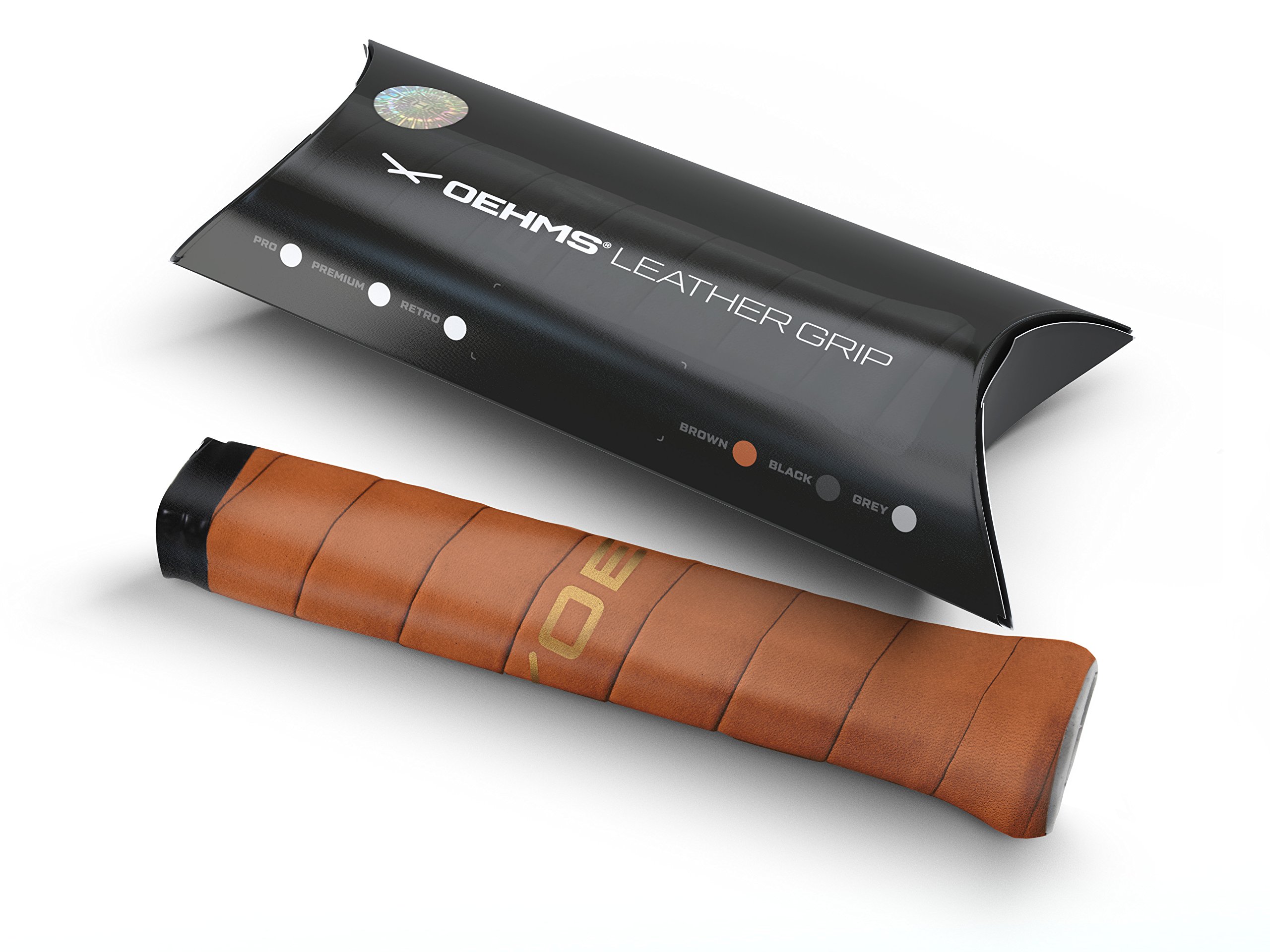 Oehms premium leather grip tennis base band, brown, made in Germany