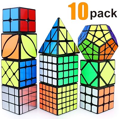 Puzzle Toy Speed Cube Set, 2x2, 3x3, 4x4, 5x5, Pyramid, Skewb, Moving Edge, Ivy, Mirror and Megaminx Cube -Toy Puzzles Cube for Kids and Adults（10 Pack