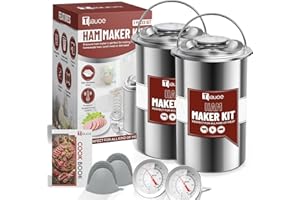 Tuauoe 2PCS Meat Press Mold for Deli Meats, Stainless Steel Ham Press Mold with Thermometer & Silicone Kitchen Mittens, Lunch