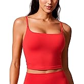 CRZ YOGA Butterlift Scoop Neck Crop Tank Tops for Women - Padded Adjustable U Back Camisole Workout Longline Sports Bras