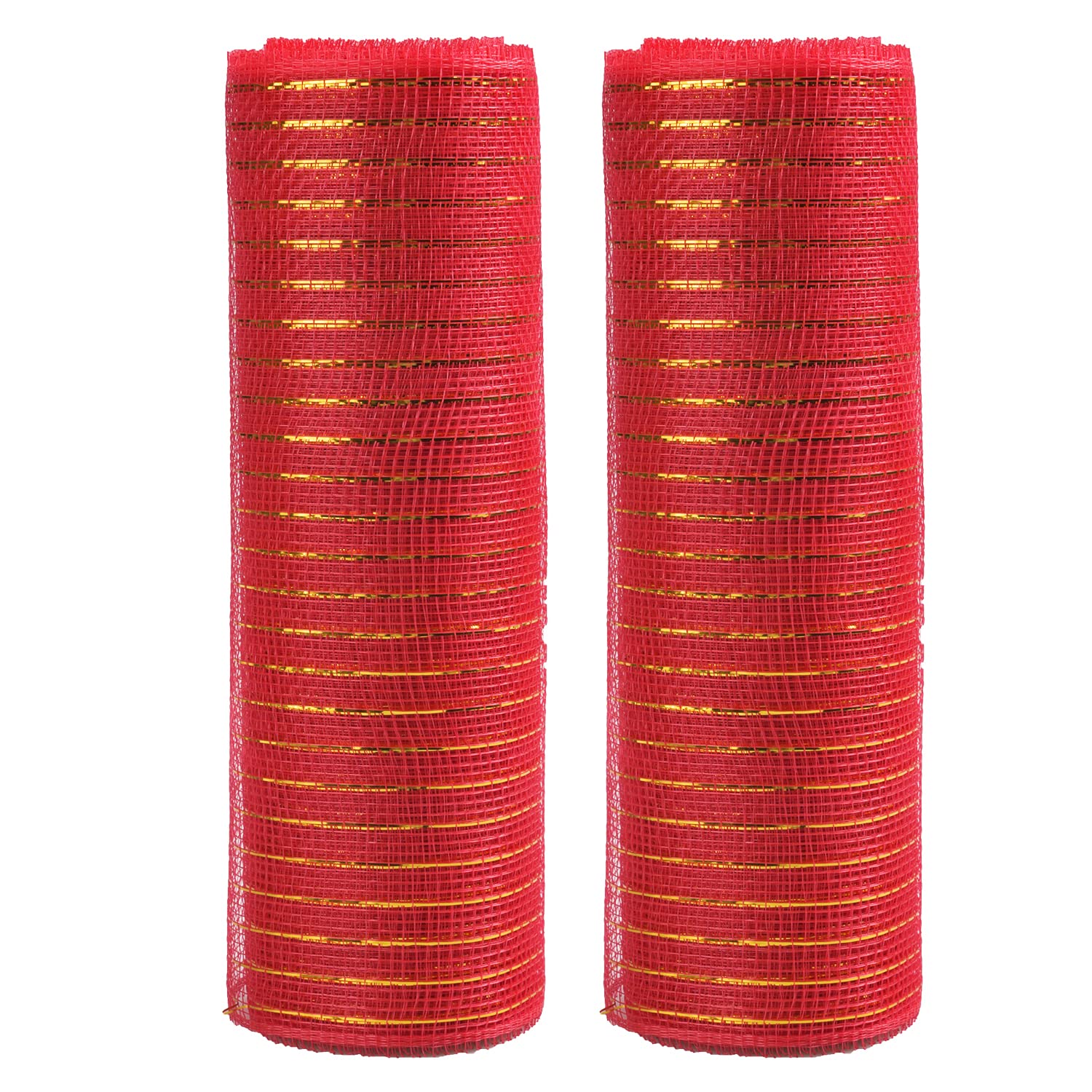 XNHIU Euvoym 2 Rolls Red Christmas Decor Poly Mesh Ribbon 10 Inches x Yards Metallic Foil Deco for Tree Wreaths Swag Bows Garland Decoration (Red)