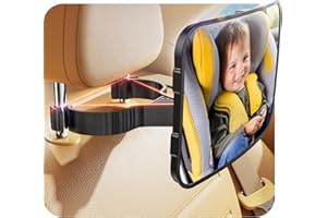 TAZNI Miroir de siège auto pour bébé avec vision claire extra large pour siège auto pour bébé face à l'arrière 360° Miroir au