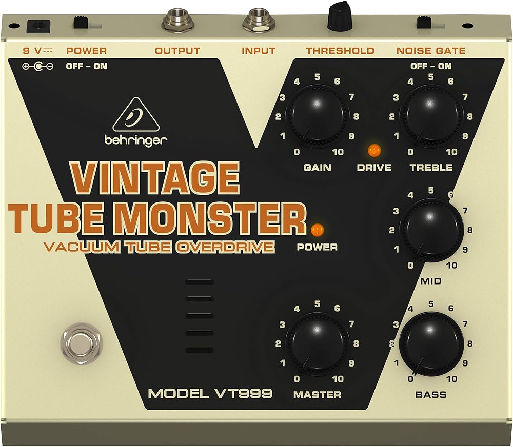 Behringer VT999 Vintage Tube Monster Overdrive Pedal 12AX7 Noise Gate 3 Band EQ