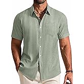 COOFANDY Mens Button Down Shirt Short Sleeve Casual Shirts Summer Beach Textured Shirts with Pocket