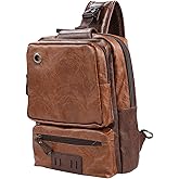 OUTLEYNY Men's Lightweight PU Leather Sling Bag - Breathable Crossbody Pack with USB Charging Port & 6 Pockets, Easy Access Organizer for Tablet/Gym Essentials - Commute, Travel, Work(Brown)
