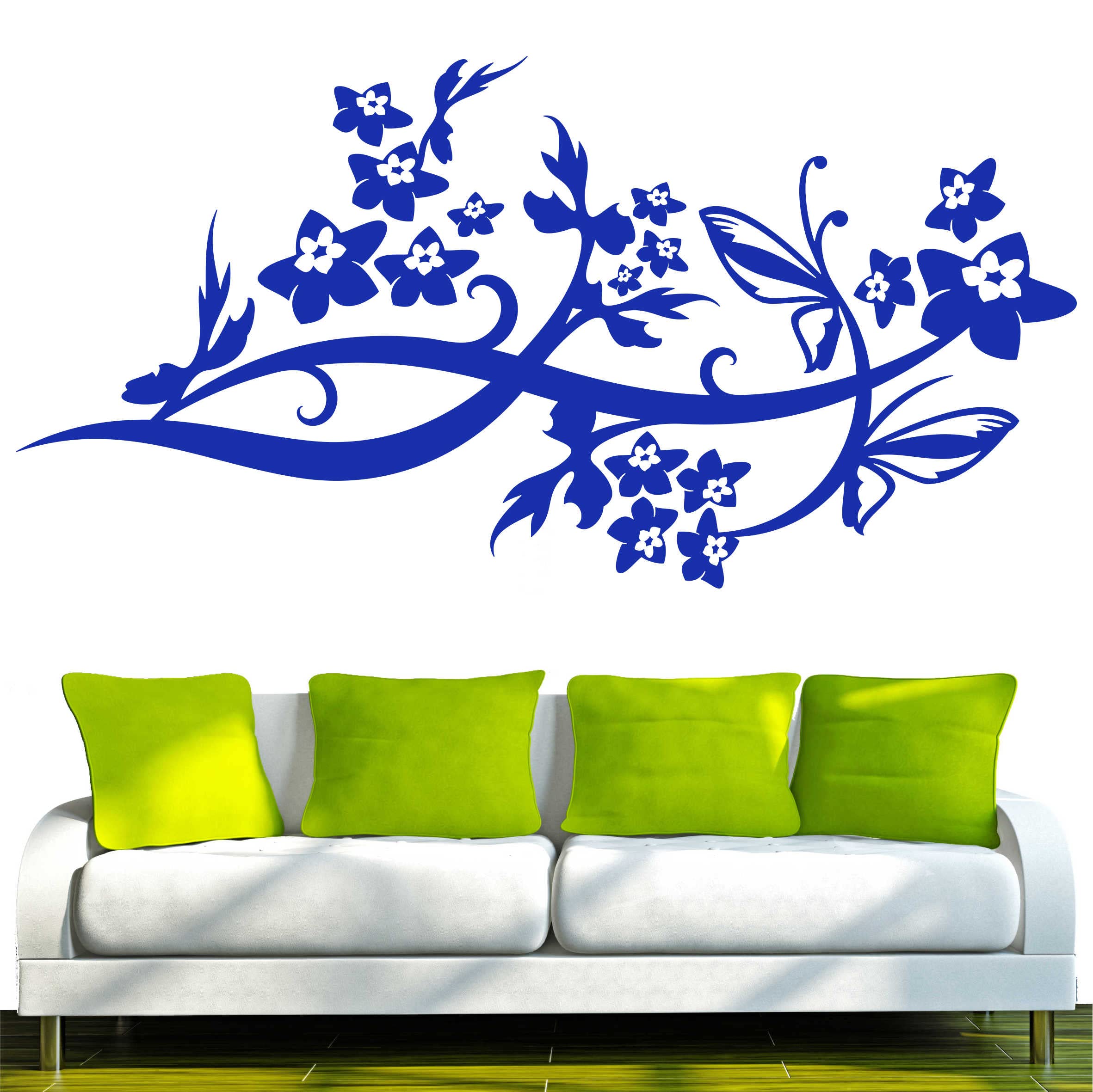 Indigos 4051095694328 Wall Sticker Vinyl Wall Art Sticker – D192 Beautiful with Butterfly Flowers Plant Tribal, Blue, 160 x 80 x 1 cm