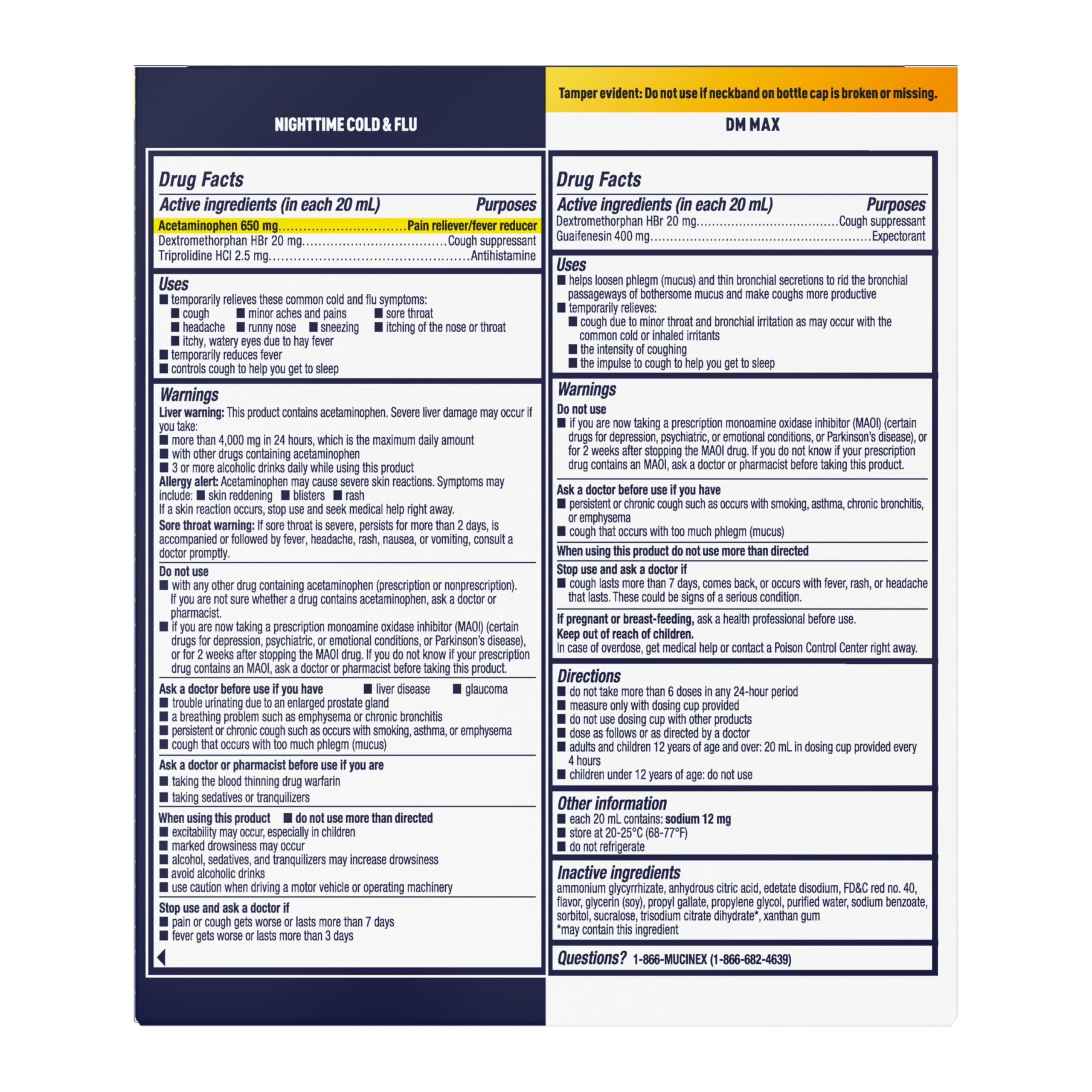Maximum Strength Mucinex FastMax DM Max & Mucinex Nightshift Cold & Flu Liquid (2 x 6 fl. oz.) Thins & Loosens Mucus, Relieves Cough & Chest Congestion, Pain, Fever, Sneezing, Sore Throat, Runny Nose