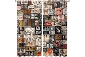 GoDazzling USA Car Blackout Curtains Window, Retro Art Auto Car License Plates Window Drapes, for Home Decoration Suitable for Living Room Bedroom 63x72in 2 Panels