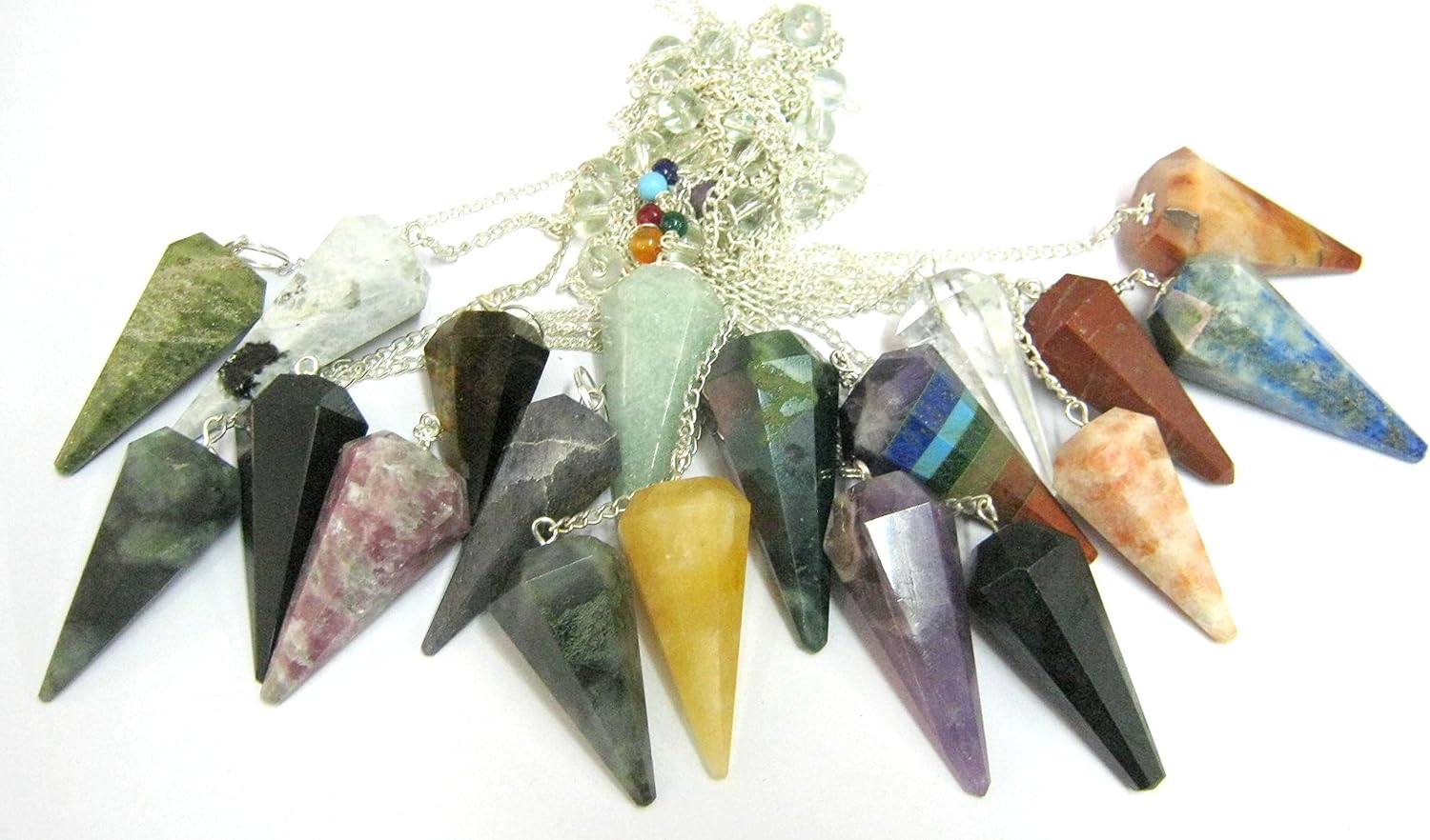 Set Of Fifteen Gemstones Cone Pendulums Crystal Healing Reiki Dowsing Feng Shui men women gift Meditation chakra balancer wellness handcrafted