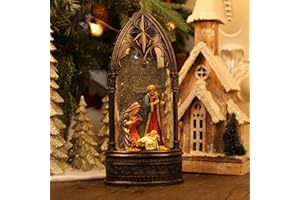 PESTILITE Nativity Scene Snow Globe Christmas Decorations Lantern, Glittering Lighted Plug-in, 3 AA Battery Operated & USB Powered, Time Travel Snow Globe Lantern for Christmas Home Decoration and Gift