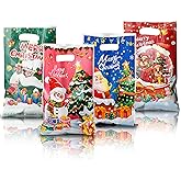 Ysqool 50 Pieces Christmas Gift Bags, Christmas Goodie Bags with Handles, Plastic Party Favor Bags for Kids, Small Candy Goody Snack Bags Bulk for Xmas Winter Holiday Party Decorations Wrap Supplies