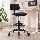 Drafting Chair, Tall Office Chair ,Black | Back Support, Adjustable Foot Rest, Lockable Rubber Wheels, For Standing Desk Counter Kitchen Salon Home Vanity