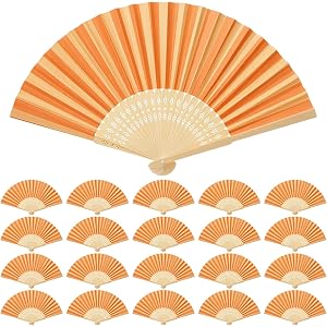 Novabright 20 Pcs Orange & Beige Striped Folding Hand Fans | 8.3" Bamboo Ribs, Bachelorette Party Favors, Neutral Boho Decor,