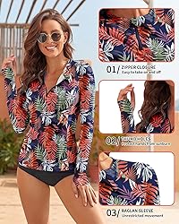 WOWENY Women Rash Guard Long Sleeve Swimsuit Top
