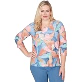 Alfred Dunner Women's Abstract Floral V Neck Top