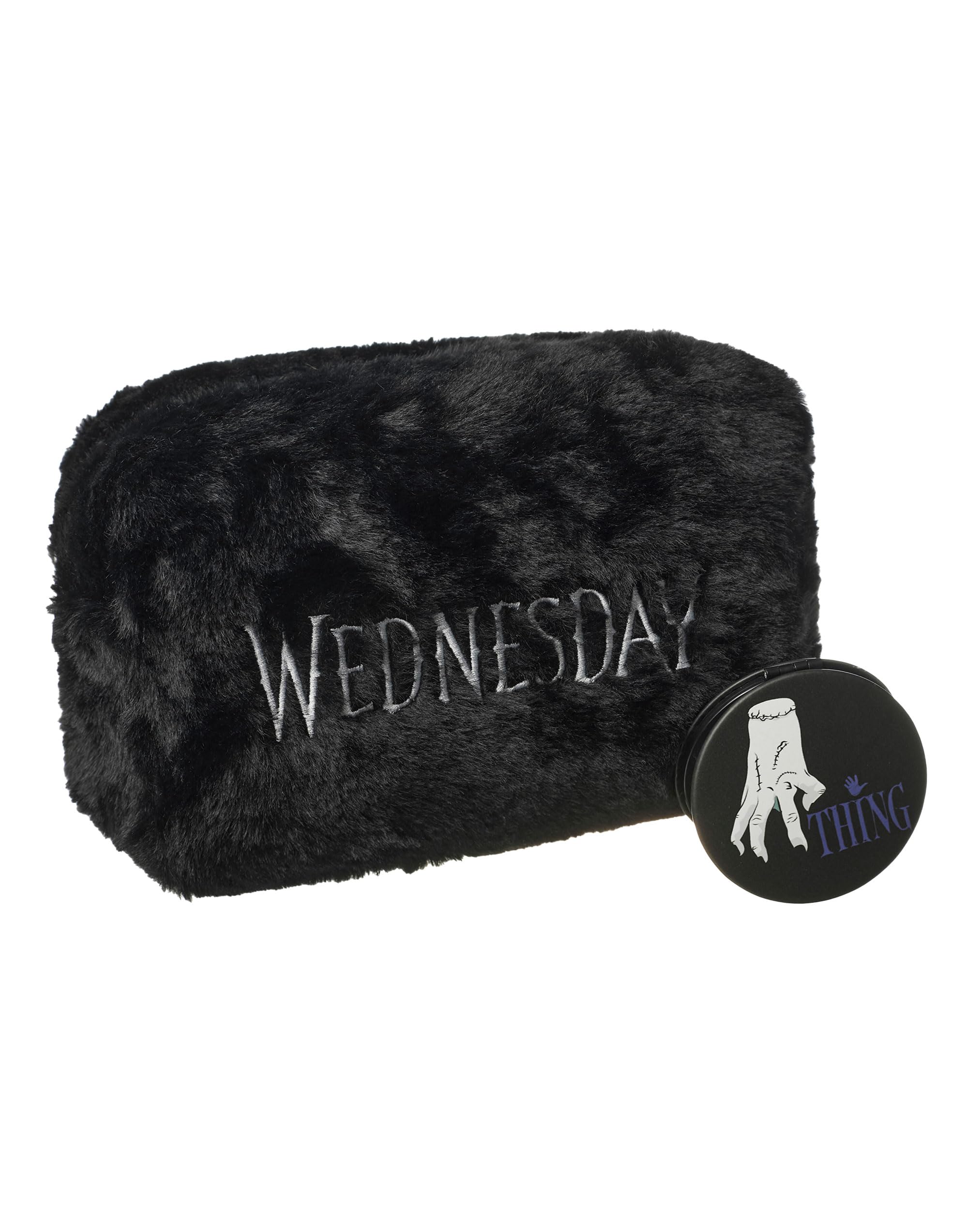 Wednesday Make Up Bag & Mirror | Addams Cosmetic Zip Up Container with Portable Accessories | Ladies Makeup Travel Pouch for Women & Teens | Netflix Series Merchandise Apparel Gift