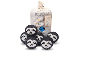 Friendsheep Wool Dryer Balls 6 Pack XL Organic Premium Reusable Cruelty Free Handmade Fair Trade No Lint Fabric Softener Gray Sloth - Sloth Squad