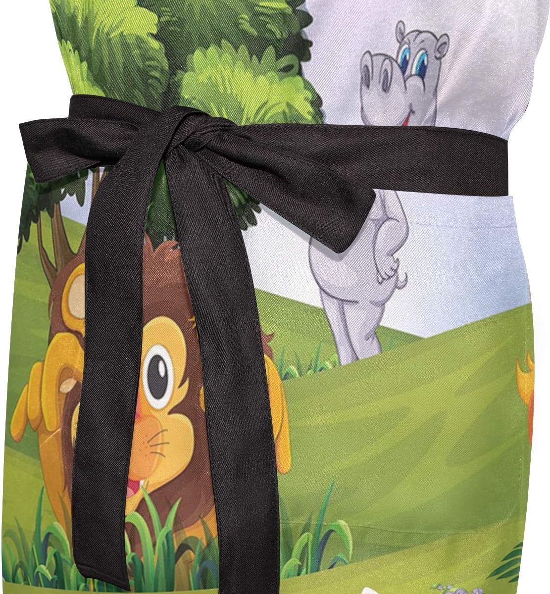 Amazon Liasdiva エプロン 森の中の動物漫画イラストアフリカのサファリジャングル生態系緑 耐久性 調節可能 おしゃれ 男女兼用 仕事用 保育士 カフェ 料理室 家庭用 ファッション柄 エプロン オンライン通販