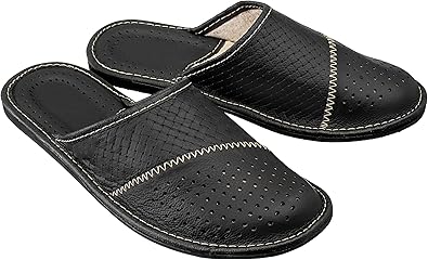 black leather slippers