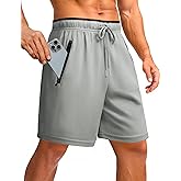 PINSPARK Men's Athletic Running Shorts 7" Mesh Quick Dry Workout Shorts with Zipper Pockets Lightweight Gym Shorts
