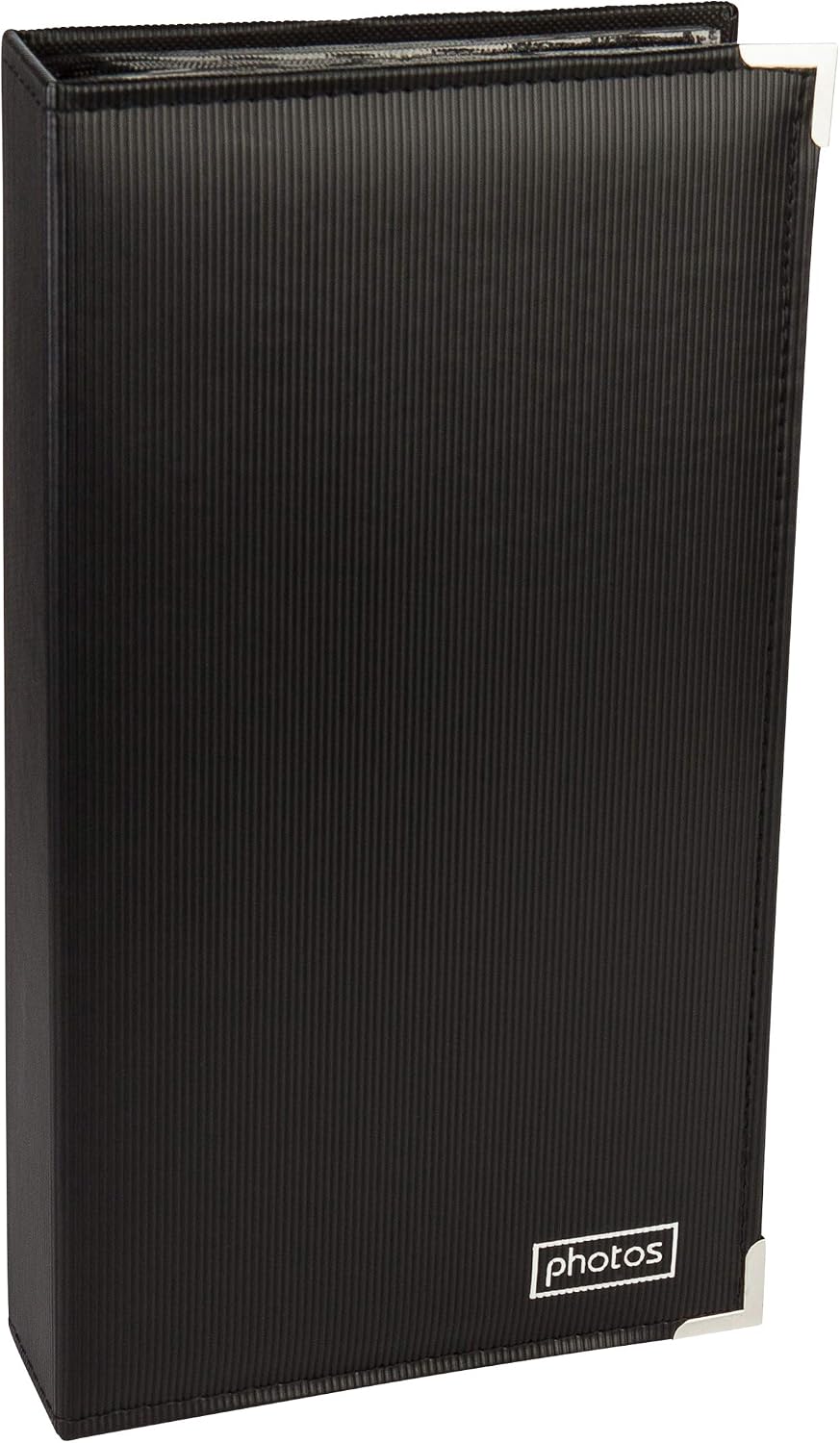 Kenro Black Textured Photo Album (300 Photos), 6x4"/10x15cm Photograph Album with Silver Corners & Slip-In Pages