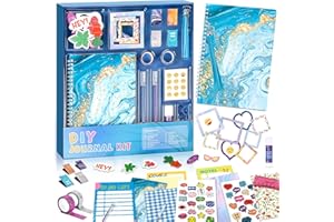 PERRYHOME DIY Journal Kit for Girls Ages 8-12, Stationery Journal Set for Teenage Girls Ages 8-12 Scrapbook & Diary Kits, Journaling Art Crafts Kit Teen 8-10-12 Year Old Girl Birthday Gifts - Blue