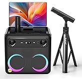 Ikarao Karaoke Machine with Microphone Stand, Portable Bluetooth Speaker for Party, Backyard, Karaoke System with 2 Wireless Microphone for Adults Kids, for Women, Men, Singing Lovers