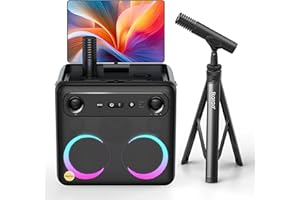 Ikarao Karaoke Machine with Microphone Stand, Portable Bluetooth Speaker for Party, Backyard, Karaoke System with 2 Wireless Microphone for Adults Kids, for Women, Men, Singing Lovers