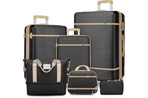 LARVENDER Luggage Sets 6 Piece with Duffel Bag, Expandable(Only 28 & 24") Hardside Luggage with Cosmetic Case 360° Spinner Wheels, Durable Luggage Set Clearance For Women Men, Black