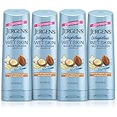 Jergens Wet Skin Body Moisturizer with Restoring Argan Oil, 4X Healthier Looking Skin, Fast-Absorbing, Non-Greasy, Dermatologist Tested, 10 Oz, Pack of 4