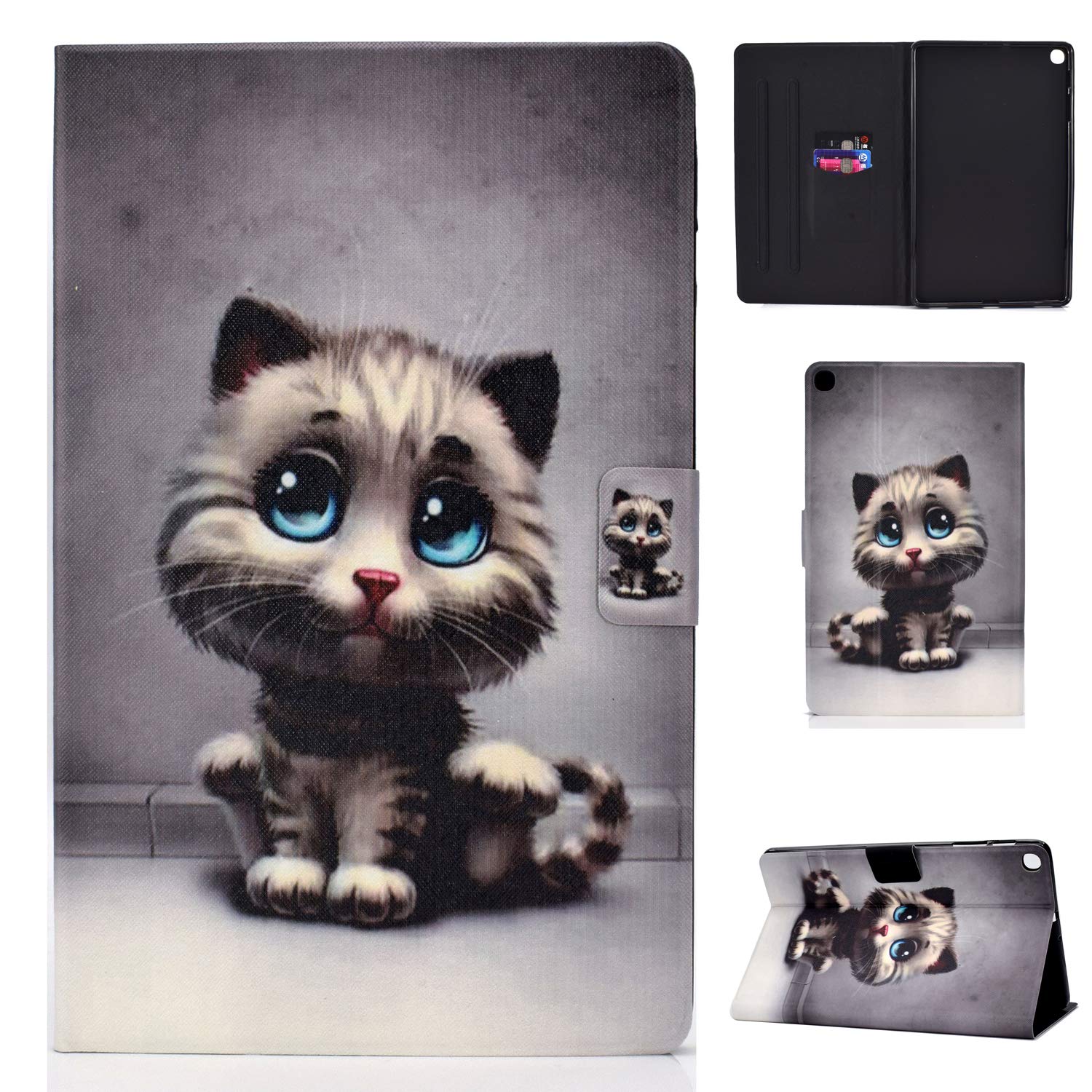 Bspring Case for Samsung Galaxy Tab S6 Lite SM-P610/P615 2020 Release, PU Leather Flip Tablet Cover Folio Stand Smart Cover with Stand Function Front and Back Full Protective Shell,Pet cat