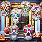 6 Pcs 24 in Inflatables Sugar Skull Decoration Day of the Dead Inflatable | Blow up Dia De Los Muertos Large Double Sided Halloween Decor for Mexican Fiesta Party Yard Lawn Garden Outdoor