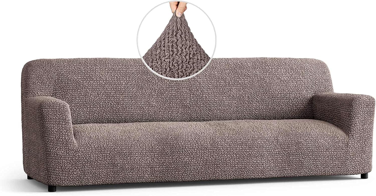 Couch Cover - Sofa Cover - Sofa Slipcover - Soft Polyester Fabric Slipcover - 1-Piece Form Fit Stretch Stylish Furniture Cover - Microfibra Collection - Cappuccino (Sofa)