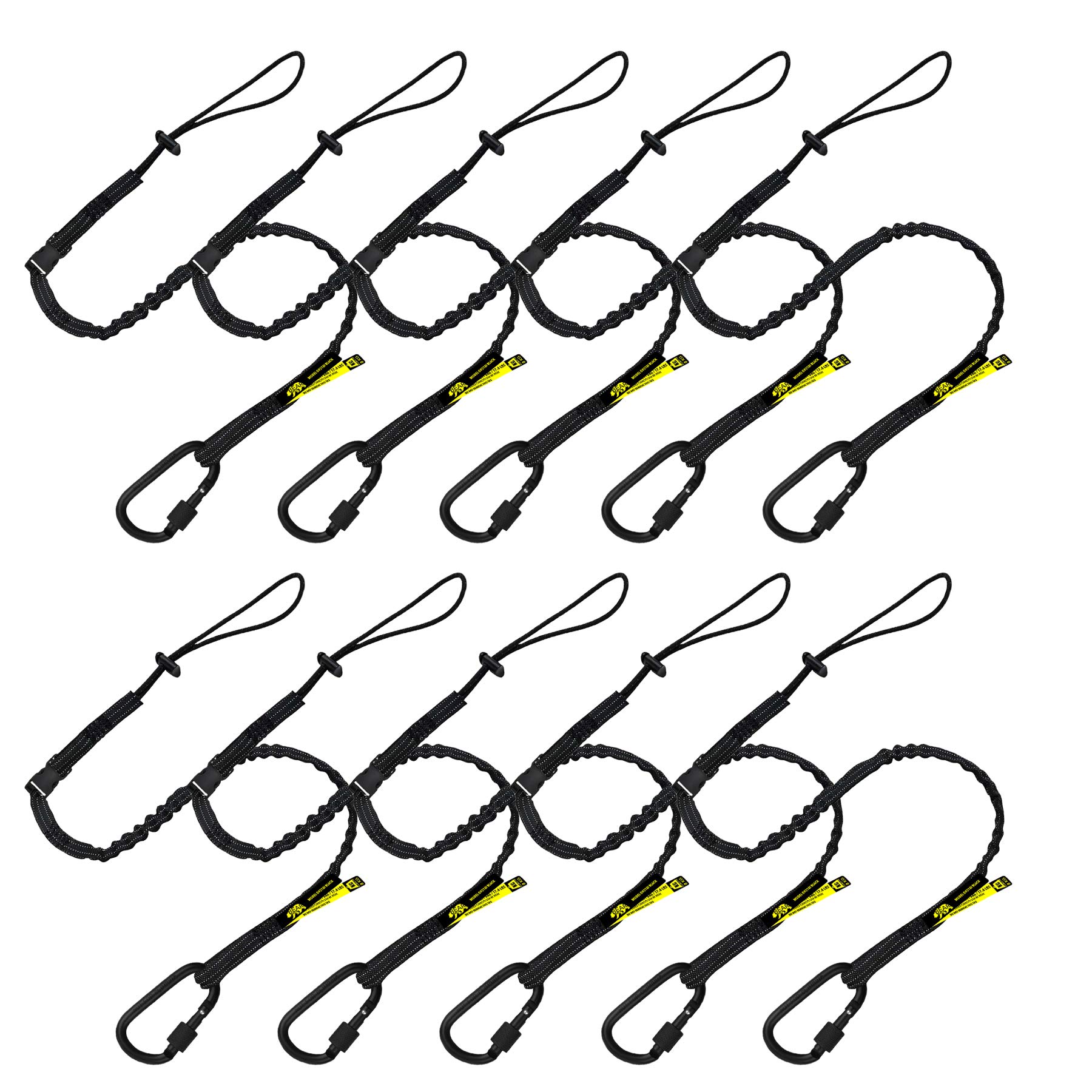 BearTOOLS Interchangeable Quick Switch Tool Safety Lanyard – 3 in 1 - Safety Fall Protection – Aluminium Screw Lock – Twin Locking Attachments - Ultra-Sturdy (Black 10PK)