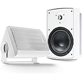 Gemini Sound GHSI-W650BT 6.5" Outdoor Bluetooth Speakers – Wired Powered IP44 Waterproof Wall Mount Pair for Patios, Rust-Proof Aluminum Grills, Expandable to 16 Speakers, Immersive Sound (White)