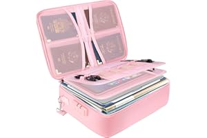 BALEINE Fireproof Document Box with Lock, Portable Fireproof Document Bag Waterproof Fire Proof File Boxes for Documents, File Organizer Box for Important Paperwork (Pink, 15''x11''x4'')