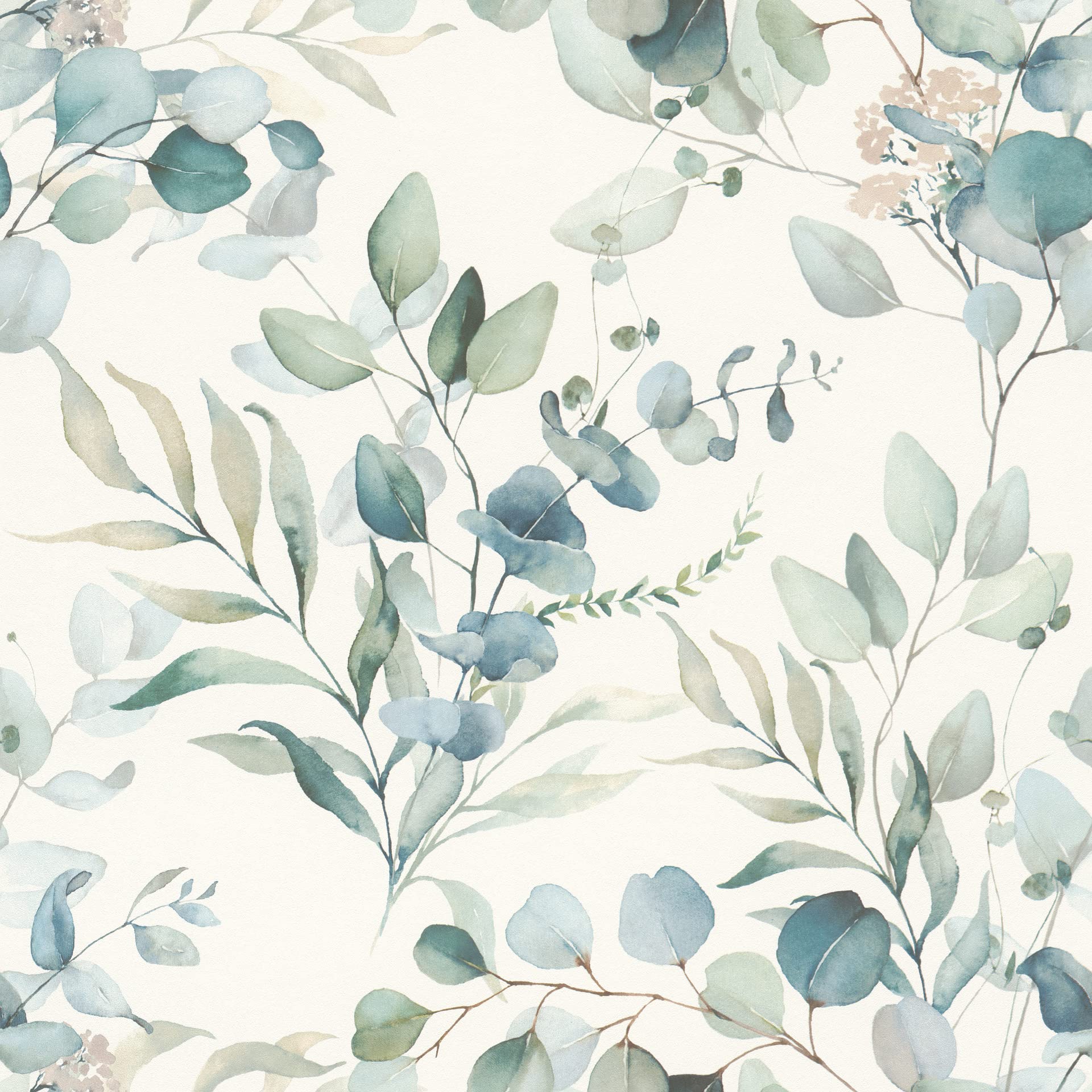 Rasch 300215 Non-Woven Wallpaper with Eucalyptus and Green Plants in Watercolour Look
