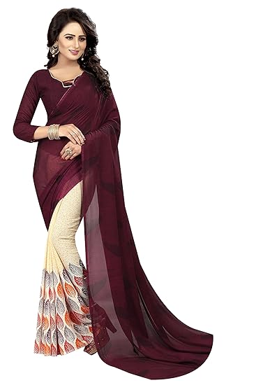 georgette with Blouse Piece Saree (SDPL-RAINBOW PATTI_ Multicoloured_ Free Size)