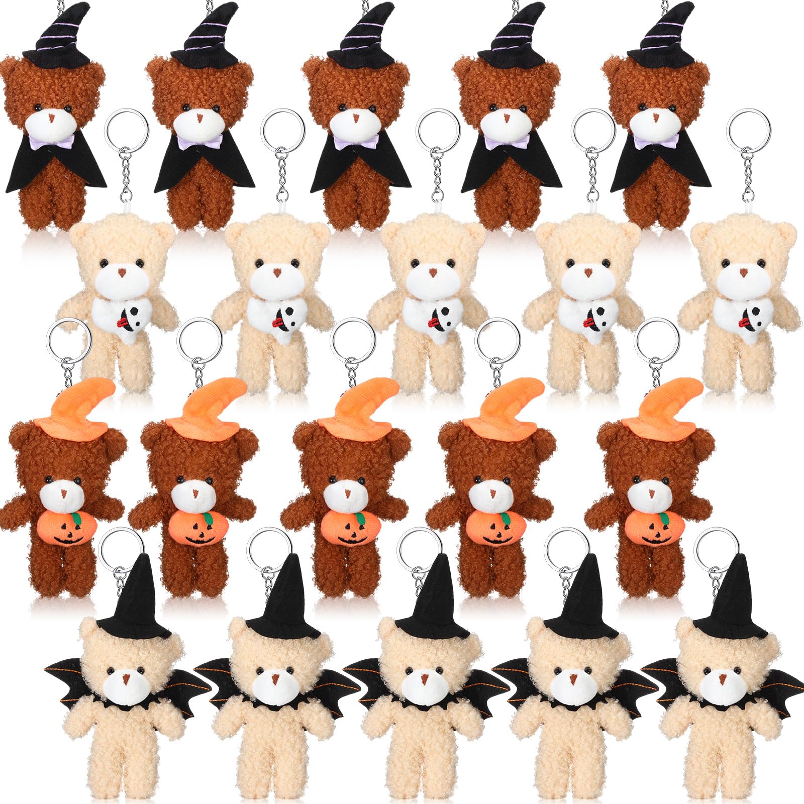 Photo 1 of HyDren 20 Pcs Halloween Bear Stuffed Animal Gifts Mini Bear Plush Keychain 4.72 Inch Bulk Witch Pumpkin Wizard Ghost Bear Toys Bear Doll with Hats Halloween Basket Decor for Halloween Party Favors