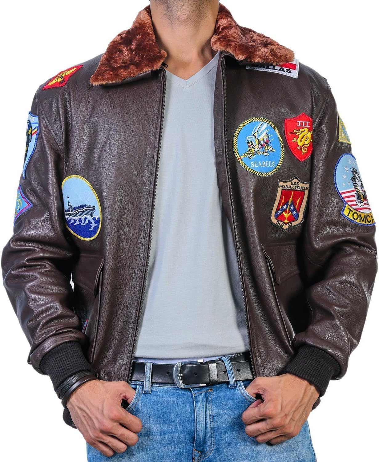 Top Gun Bomber Aviator Pilot Tom Cruise Brown Cowhide Leather Jacket Inspired Customize