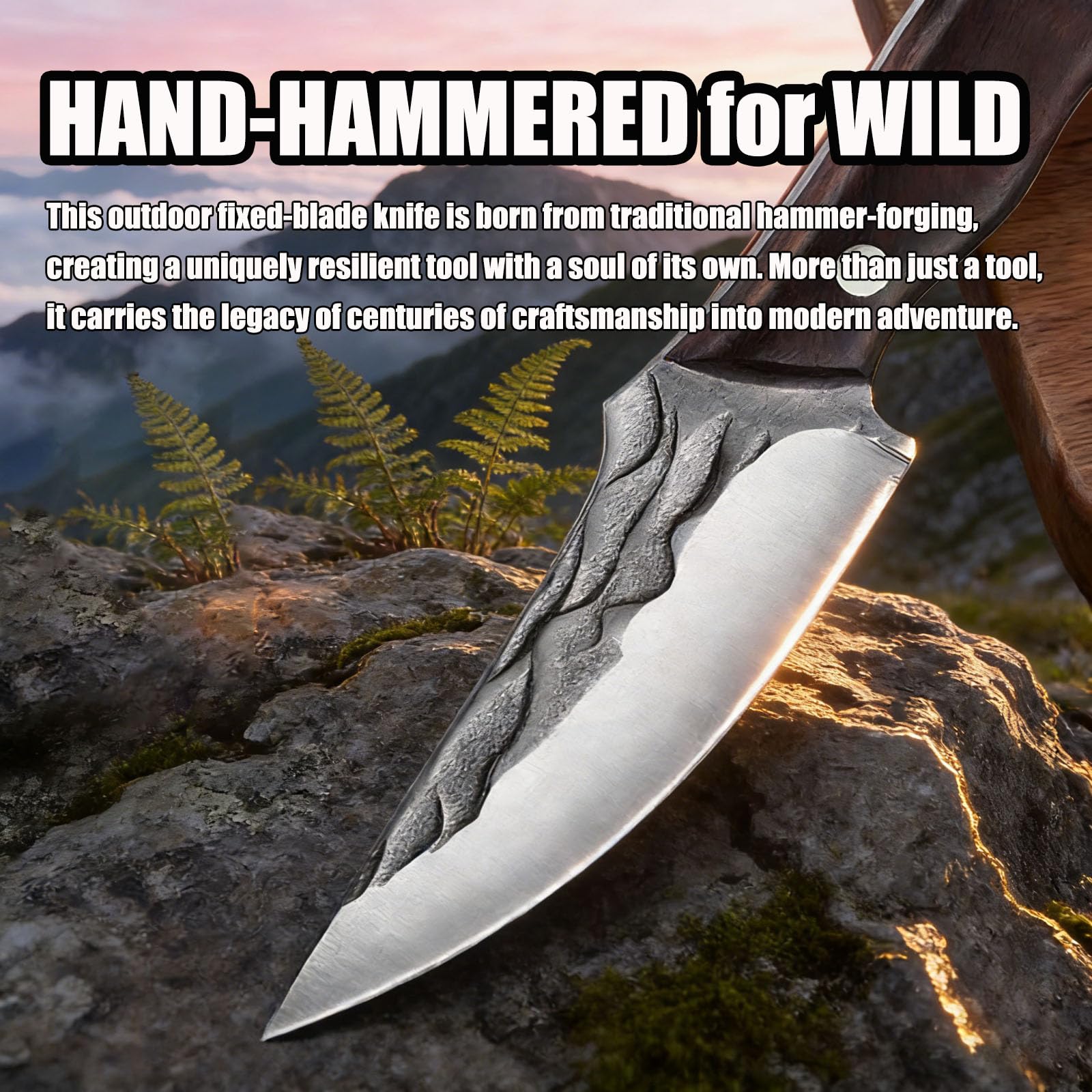 TIANYUE-FONG Fixed Blade Hunting Knife, 8.6-Inch 4CR13 Steel Full Tang Sharp Blade, Fixed Blade Knife with Sheath for Outdoor Camping, Hunting, Bushcraft, Hiking and Tactical Survival