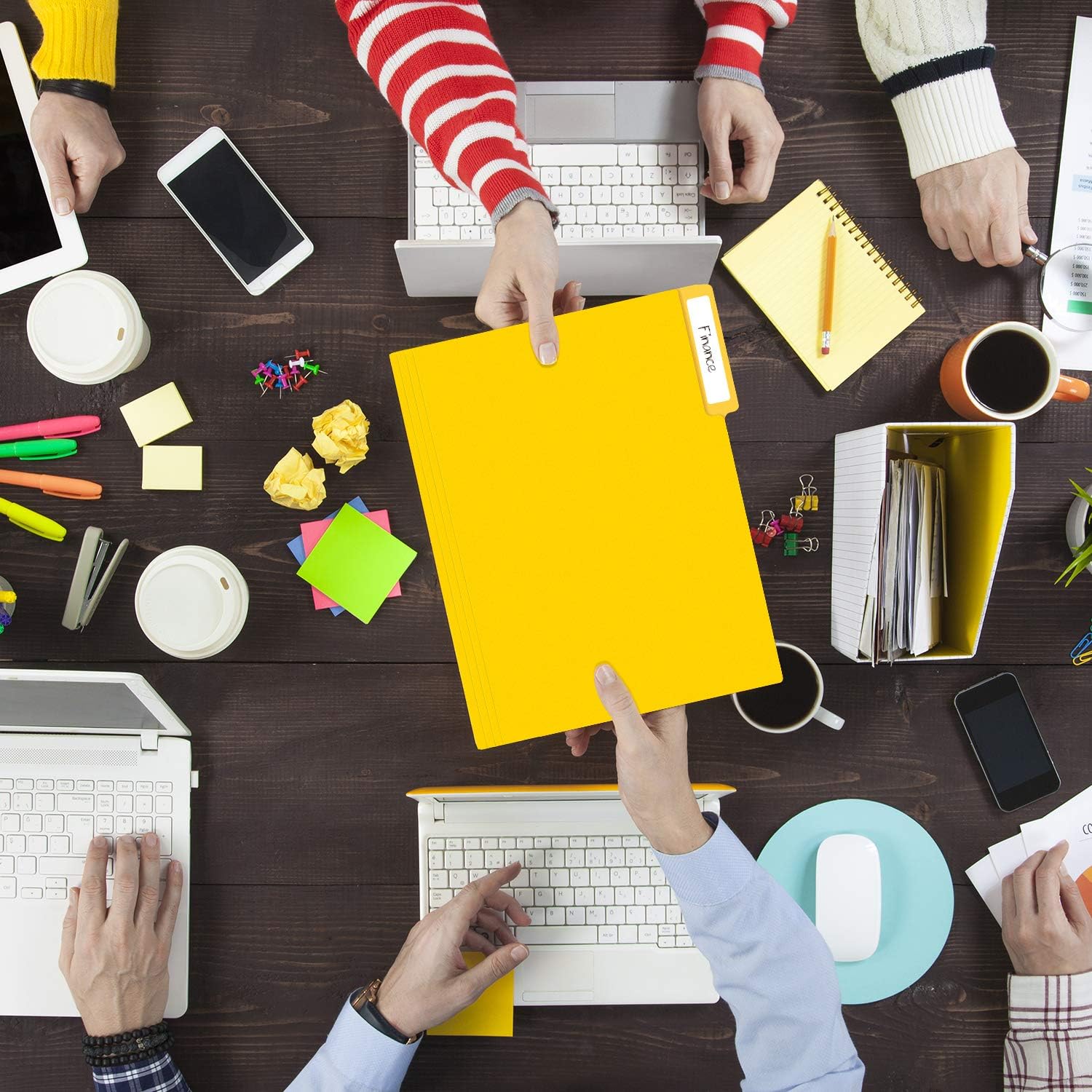 EOOUT 1/3-Cut Tabs, 30pcs Plastic Colored File Folder, Letter Size File Jacket, 6 Assorted Colors with Erasable Category Labels : Office Products